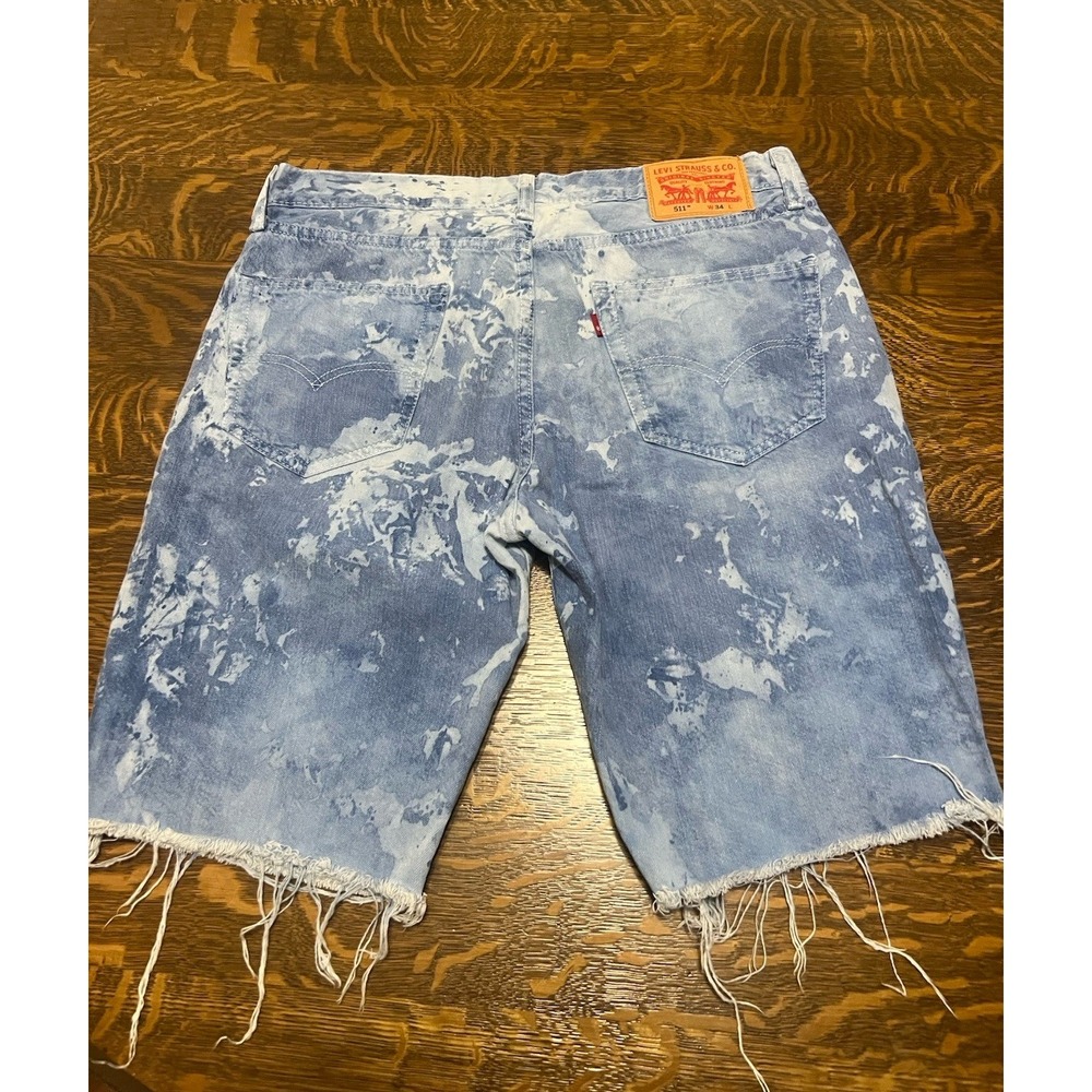 Levi's 511 Denim Shorts Mens 34 Acid Wash Bleach Splatter Cut Off - Picture 2 of 6